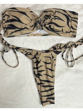 SHEIN | Women’s Size XS | Tan and Black Zebra Print Bikini Set